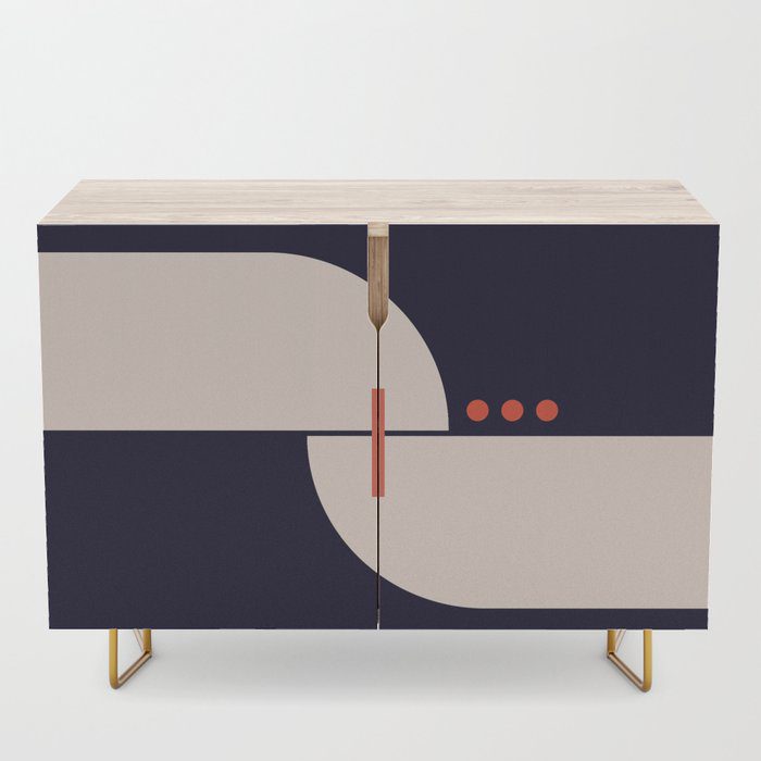 Navy, orange, and tan graphic design credenza by design-a-day artist macro.baby.