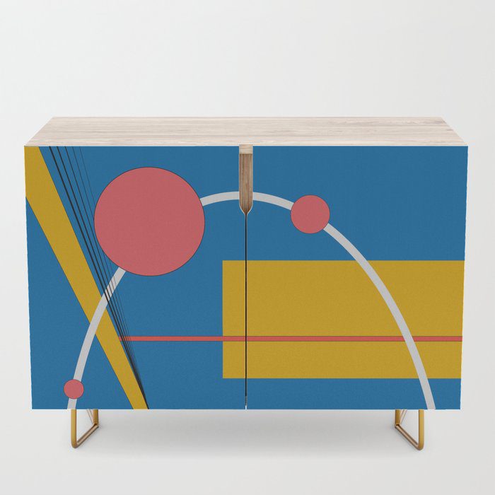 Blue, yellow, salmon graphic design credenza by design-a-day artist macro.baby.