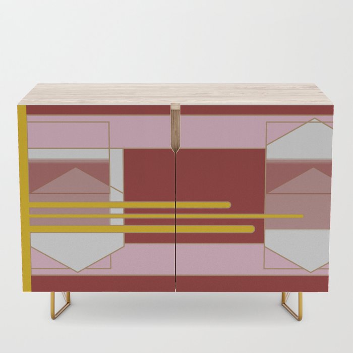 Red, pink, and yellow graphic design credenza by design-a-day artist macro.baby.