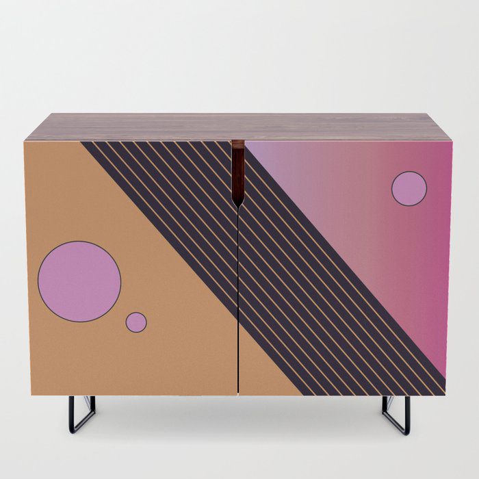 Pink, orange, and black graphic design credenza by design-a-day artist macro.baby.